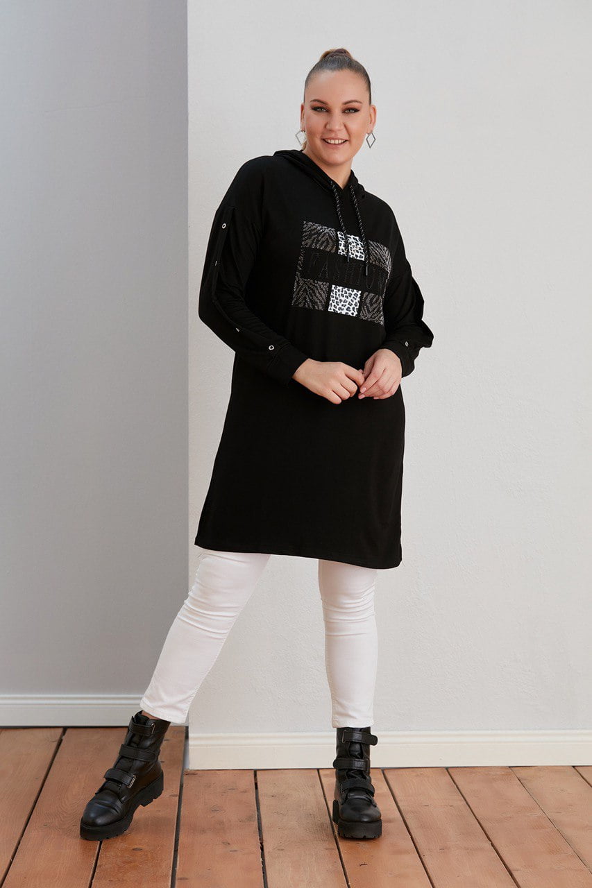 tunique strass léopard à capuche