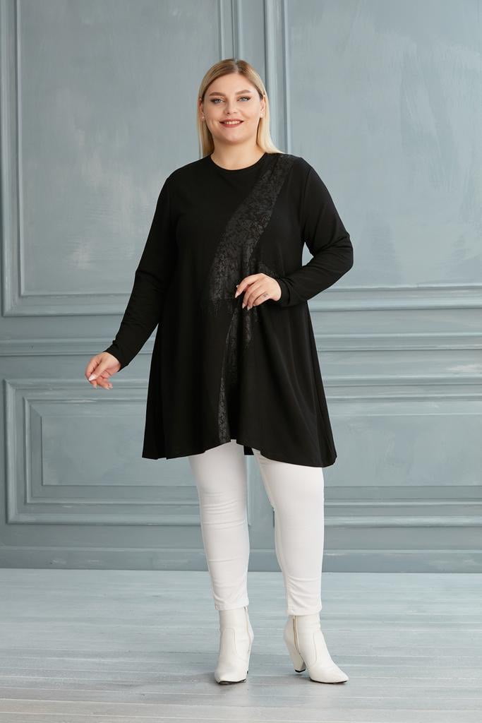 tunique noire motif surbrillant noir